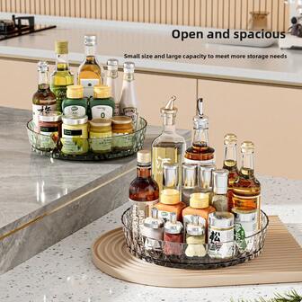 Bandeja de almacenamiento giratoria de uso múltiple (hecha de material de plástico PP, plataforma giratoria universal de almacenamiento secundario): estilo simple sin diseño de patrones, Body en forma de disco con borde elevado de 1.6 pulgadas de altura, con textura antideslizante en la superficie, 4 almohadillas antideslizantes en la parte inferior y detalles de cojinete de bolas de acero inoxidable