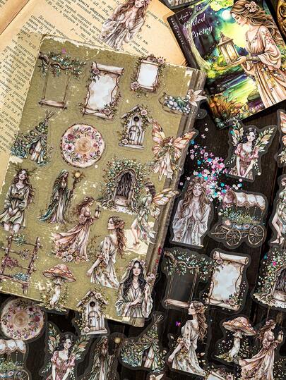 40张梦幻主题贴纸，复古创意美学贴纸，适用于剪贴簿、手账、DIY装饰、节日礼物、个性化剪贴簿及学习用品