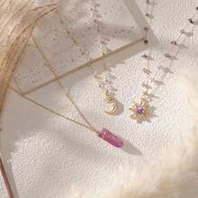 MOSTORY Crystal Sun Fairy Necklace - Crescent Moon Necklace For Renaissance Accessories Women Renfaire Fantasy Jewelry{Inchcolor_nameinch:Inchgold-Purpleinch} - 金紫色 - 查看 8