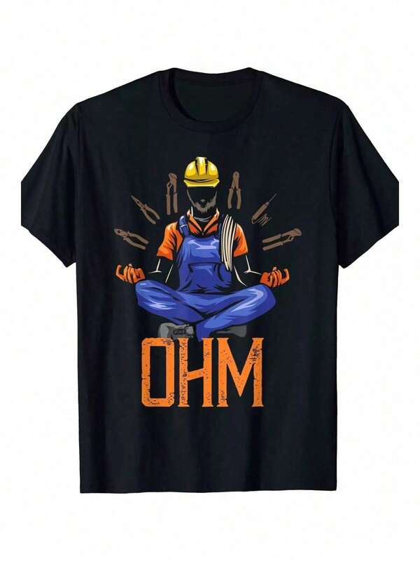 Camiseta gráfica de meditación de electricista de edición limitada para hombres - 100% algodón 180gsm, camiseta casual negra de manga corta con símbolo de OHM y diseño de herramientas, lavable a máquina, comodidad para todas las estaciones para ropa de calle, exterior y casual, ropa de calle casual, estilo casual, ajuste cómodo