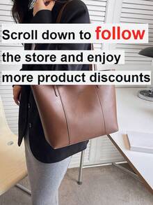 1 szt. Damska torba na ramię z jednolitego koloru PU, warstwa środkowa, duża pojemność, odpowiednia na wyjścia, zakupy, randki, prezenty - Rdzawy brązowy - Zobacz 2