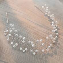 1 pieza Diadema de vidrio elegante, accesorio para el cabello de novia y boda, adecuado para todas las estaciones, accesorio para el Día de San Valentín - Plateado - Ver 2