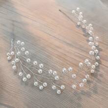 1 pieza Diadema de vidrio elegante, accesorio para el cabello de novia y boda, adecuado para todas las estaciones, accesorio para el Día de San Valentín - Plateado - Ver 9