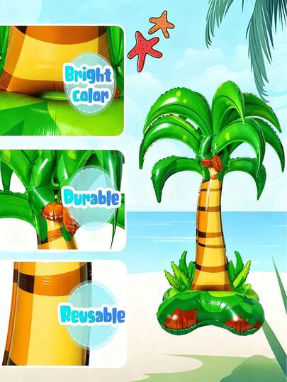 1Pc 52 Inch 3D Big Palm Tree Balloons Birthday Wedding Party Decor Inflatable Palm Tree Foil Balloons For Kids Adults Hawaiian Luau Party Baby Shower Ball Summer Theme Decorations
