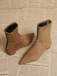 2024 Early Autumn New Square Toe Chunky Heel Fashionable High Heels Ankle Boots For Women, Autumn/Winter - Khaki - View 3