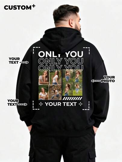 Plus Size Customizable Personalized&Commotive Black Sports Hat Rope Hoodie,Add Your Favorite Patterns And Fonts On The To Create A Personalized For You, And Can Also Be Customized For Family And Friends.You Are Already Handsome/Beautiful