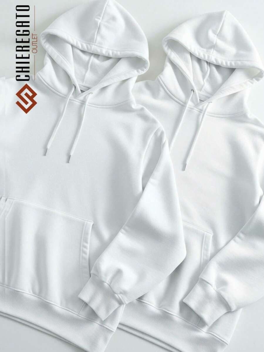 Kit Of 2 Hooded Sweatshirts, Casual Basic Style, Unisex Winter Set - - 白色/白色 - 查看 1