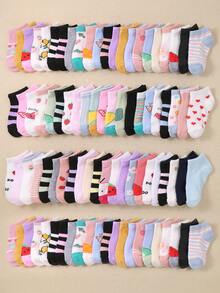 5/10/20 Pairs Kids Ankle Socks, Striped, Heart, Bow, Fruit, Solid Color, Embroidered Patterns, Suitable For Daily Wear/Matching, For Boys & Girls, Breathable, Soft, Comfortable (1-16 Years Old) - Multicolor - View 8