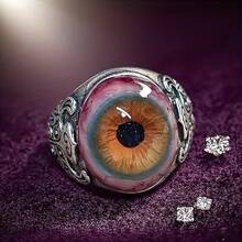 1pc Exquisite Women's Open Ring, Exaggerated Realistic Blood Red Eyeball Design Open Ring, Bold Vintage Ring, Jewelry Women, Western Jewelry - 眼球設計戒指 - 查看 2