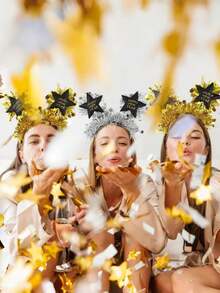 2pcs New Year Party Star Headbands, Featuring Shiny Gold Stars And Metallic Wire To Enhance Holiday Atmosphere. Suitable For Holiday Parties - Multicolor - View 2