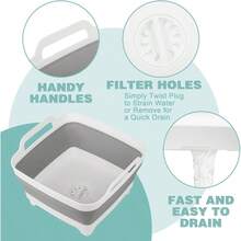 TFKI Dishpan For Washing Dishes 2.4Gal/9L Wash Basin With Draining Plug Carry Handles Collapsible Bucket For Cleaning Portable Sink Foldable Plastic Tub - 灰色的 - 查看 3