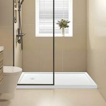 Shower Pan, 60″ L X 30″ W Single Threshold Shower Base, Rectangle Acrylic & PVC Showering Base In White, Slip-Resistant Showering Pan Bases With Drain & Cover For Bathroom, Left Drain Location - 60″ L X 30″ W Left Drain Location - View 1