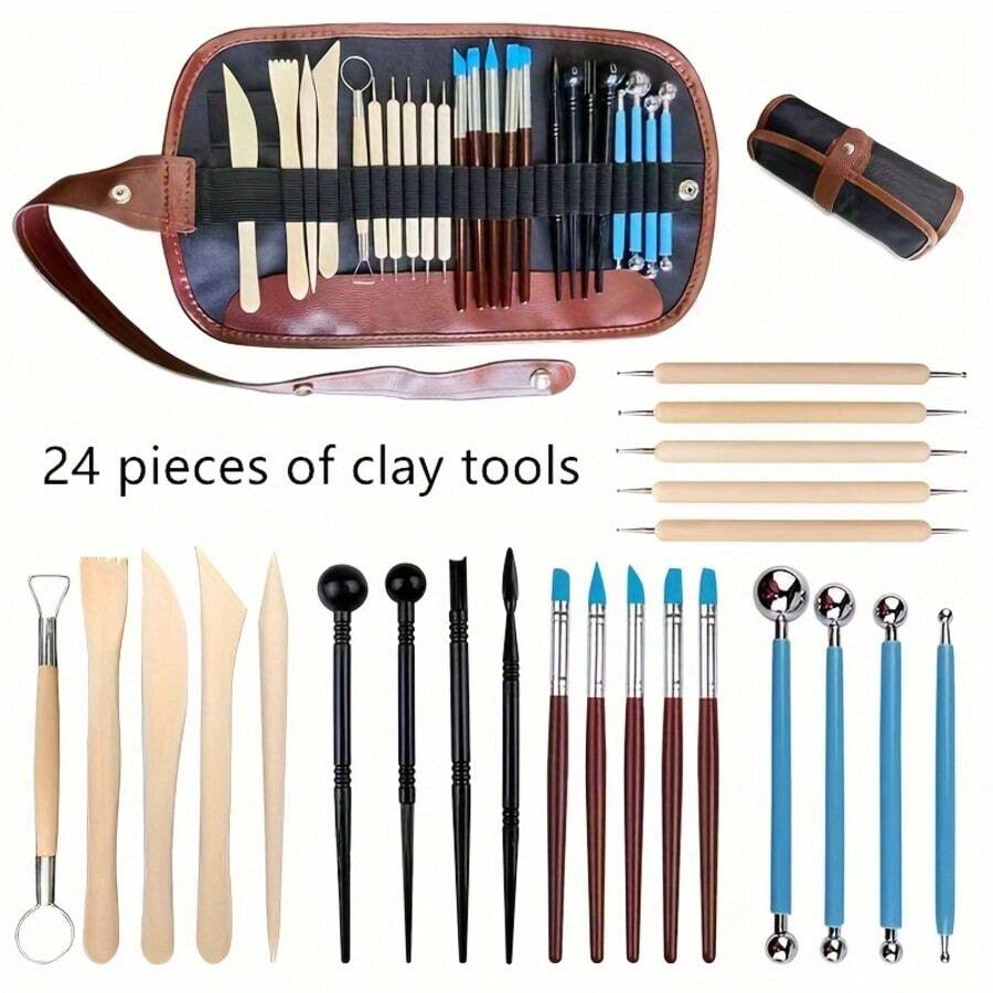 Bộ dụng cụ điêu khắc gốm sứ 31/24 món - Bộ dụng cụ điêu khắc gốm và đất sét, bao gồm các dụng cụ chi tiết bằng thép không gỉ, dụng cụ điêu khắc và tạo hình thủ công dành cho người mới bắt đầu và chuyên nghiệp. - Nhiều màu - Xem 1
