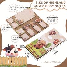 1/2 Pack Highland Cow Sticky Notes, 336 Sheets 8 Designs Self-Adhesive Animal Memo Pads, Multipurpose Cartoon Stickers Notepad, Birthday Gift, School/Office/Party Supplies - Brown Yak - View 3