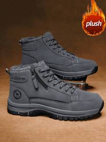 男士高帮皮靴，秋冬新品，保暖内衬，厚底，增高，防滑，耐用，圆头，系带，侧拉链，加大码46，男靴，中筒，时尚，户外，派对，街头风格，男士户外登山靴，皮革，防水，防油，男士皮鞋，户外，时尚，运动，男士防刺穿防压工作靴，户外沙漠靴，摩托车靴，保暖皮草靴，男士中筒靴 - 灰色 - 查看 5