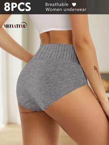 MEIYATING 8pcs High Waist Women's Underwear, Comfortable Striped Briefs