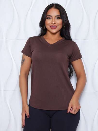 Camiseta Feminina Dry Fit Furadinha com Gola V Academia Caminhada Dia a Dia