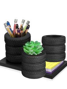 1pc Tire Shaped Pen Holder Car Tire Planter Holder For Men Mechanic Gift Desk Office Home School Accessories Decor Christmas Novelty Funny Supplies Cactus Succulent Planter Pot,Cute Tire Shaped Pen Holder - Multicolor - View 1
