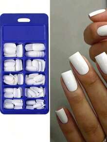 120Pcs White Press On Nails Short Medium Square Wearable Fake Nails Tips Full Cover False Nails Finger Decoration Office Daily Wear False Nails. Nail Supplies Nails - trắng - Xem 2