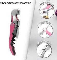 Novotend - Sacacorchos 3 en 1, Destapador de Vino 3 en 1, Destapador de Cerveza, Saca Corcho y Cortador, Sacacorchos para Vinos de Acero Inoxidable, Regalo para Hombre. (Amarillo) - rosa - Ver 3