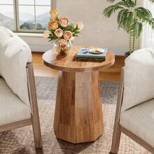 Tribesigns Farmhouse Round End Table, Wooden Couch Side Table With Octagonal Base, Walnut Nightstand Pedestal Accent Furniture For Living Room, Bedroom - Quả óc chó - Xem 2