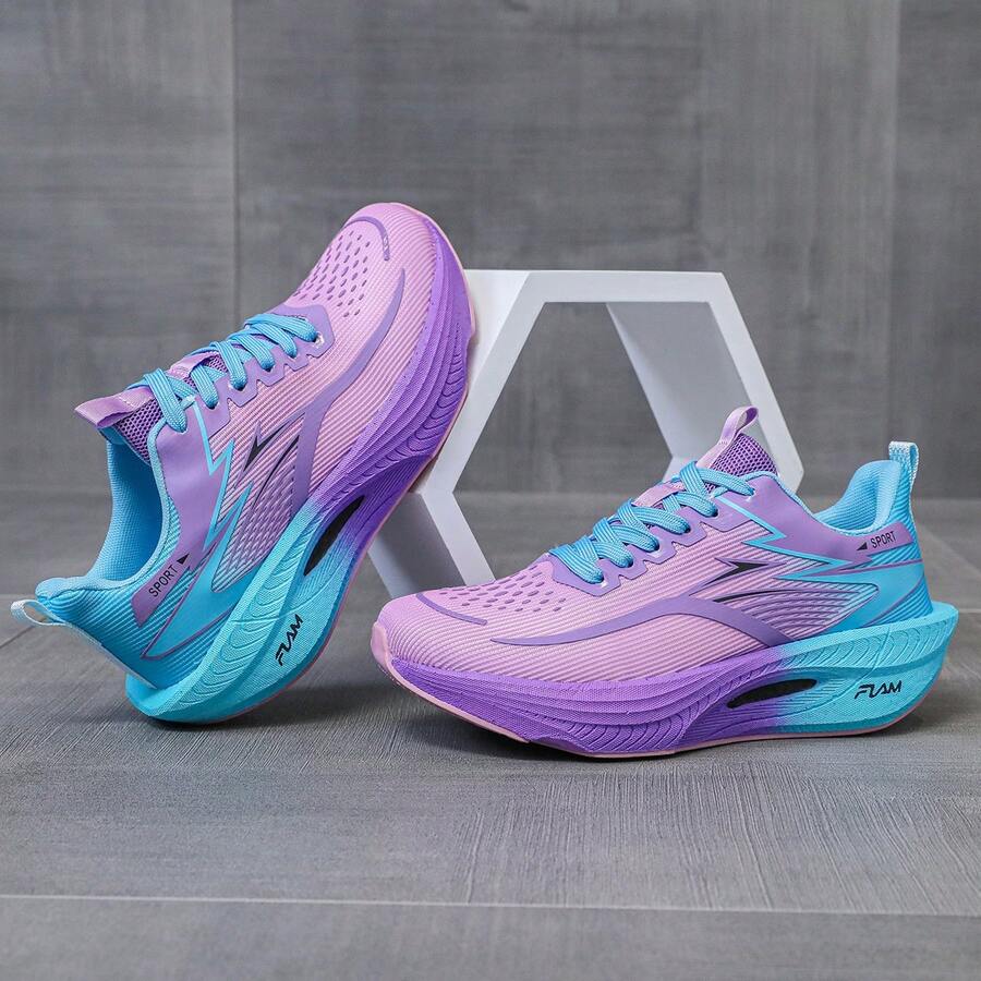 Women's Carbon Plate Running Shoes, Breathable Knitted Sports Shoes, Non Slip, Elastic, Suitable For Various Outdoor Sports Such As Running, Fitness, Tennis, Etc