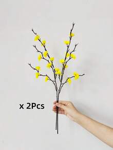 MEHELANY 10/5/2/1 支人造梅花，白色和黄色，21.7 英寸长花茎，适用于婚礼、家居、办公室、卧室装饰、派对餐桌摆饰、室内/室外春季装饰、生日、周年纪念日、母亲节、返校用品