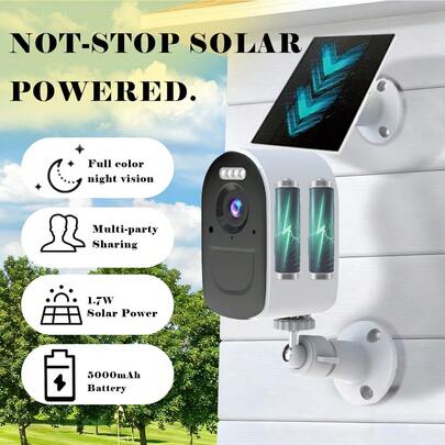 Solar Powered Wireless Outdoor Security Camera, 4MP 1920P Full HD Night Vision With Spotlight, 2.4G/5G WiFi ,Battery & Solar Charging, PIR Human Motion Detection, Two-Way Audio, SD/Cloud Storage, Compatible With Alexa For Home Surveillance