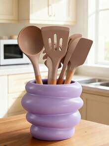 1pc/Set Bohemian Style Kitchen Utensil Storage Rack, Cute Wavy Countertop Canister, Fashionable Space-Saving Kitchen Organizer Container, Durable Decorative Vessel, Perfect For Modern Kitchen Storage And Stylish Display