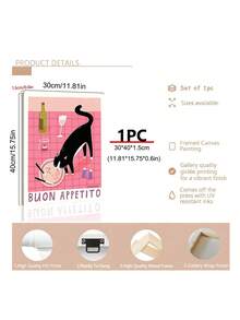 1张复古燕尾服猫咪海报，漂亮猫咪正在吃饭，粉色帆布墙画，趣味厨房装饰画，幽默猫咪帆布墙画，“活在当下，笑对人生”海报，俏皮搞笑的装饰画，卧室装饰，客厅装饰，厨房装饰，宿舍装饰，送给朋友的理想礼物，墙画，墙面装饰，家居装饰，房间装饰，帆布墙画，海报，带框墙画，可选画框 - 彩色 - 查看 8