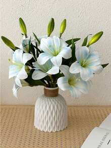 1pc Artificial Lily Flower, Fake Flower Decor, Suitable For Bedroom, Living Room, Vanity, Indoor Decoration, Realistic Lily Flower, Suitable As Graduation Gift, Wedding Decor, Dining Table Decor - Multiple Colors - View 7
