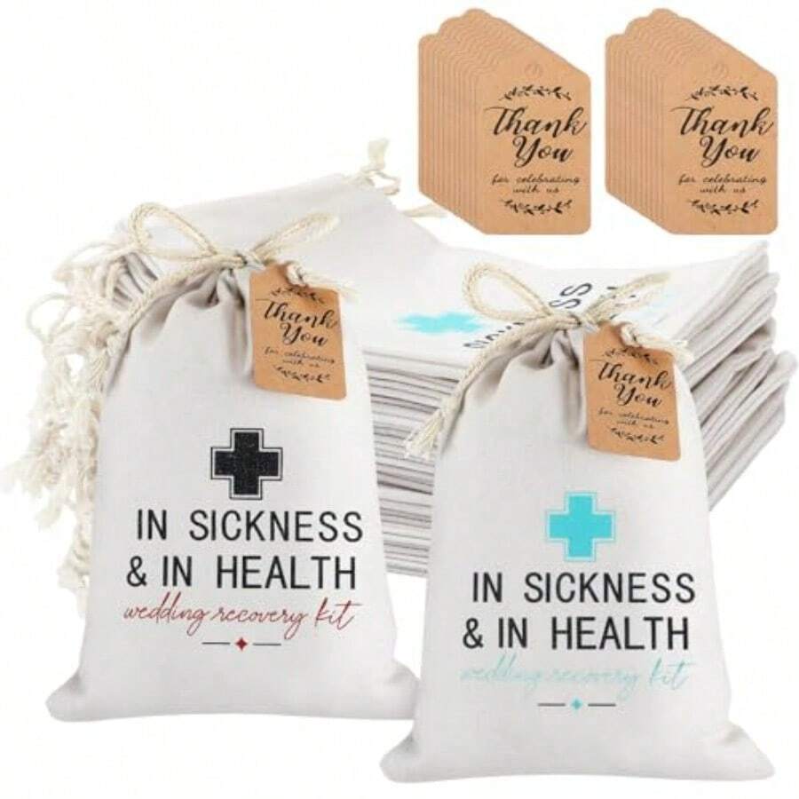 D24 Set Hangover Recovery Kit Bags 5'' X 7'' In Sickn And Health Wedding Hangover Survival Kit With Thank You Card And Drawstring For Bachelorette Bridal Shower Wedding Bridesmaid Gifts - 彩色 - 查看 1