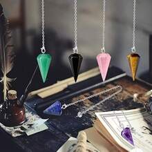 1pc/3pcs/5pcs Natural Crystal Dowsing Set, Includes Natural Amethyst, Rose Quartz, Clear Quartz, Tiger Eye, Obsidian, Healing Crystals, Quartz, Spiritual Gemstone For Divination