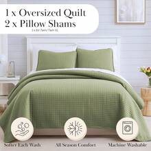 Full/Queen Quilt Bedding Set, Microfiber Quilts Queen Size, Coverlet, Stain & Pet Hair Resistant Bedding, Full Size Bedspread With 2 Pillow Shams, Bone, 2025 - 19 - 鼠尾草綠 - 查看 3