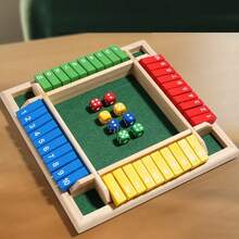 一套木制棋盘游戏，经典四面翻牌数字象棋游戏，适合2-4人玩，简单有趣的家庭聚会游戏，适合成人桌面游戏，万圣节、圣诞节礼物