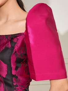 Amyenjoylife 现代菲律宾风情女士优雅印花泡泡袖连衣裙，春夏鸡尾酒会礼服，菲律宾风情短外套 - 紫色 - 查看 7