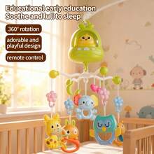 360°旋转可爱动物婴儿床铃，遥控操作，寓教于乐，播放舒缓摇篮曲，是新生儿的完美玩具礼物 - 彩色 - 查看 2