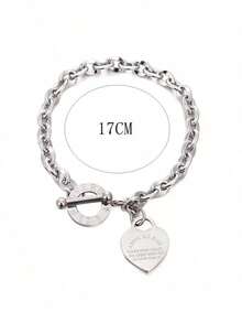 1pc Adjustable Women's Bracelet, Classic Heart Engraved Toggle Clasp Steel Chain, Stainless Steel Jewelry Gift For Valentines, Mother's Day, Christmas, Birthday, Anniversary, Party, Wedding, Daily Wear Fashion Accessories For Girls - 銀色 - 查看 5