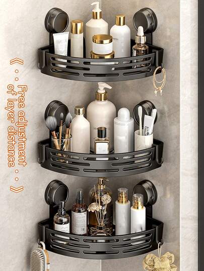 1个带吸盘安装的转角淋浴置物架 - 无需钻孔安装，节省空间的弧形浴室置物架，承重力强，可存放洗发水、香皂和洗漱用品 - 非常适合浴缸使用。浴室配件