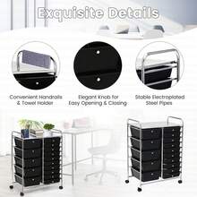 15-Drawer Rolling Storage Cart Mobile Cart With Colorful Drawers & Metal Frame - Black - View 4