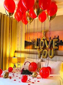Bộ 228 bóng bay chủ đề "I Love You", bóng bay chữ "I LOVE YOU" màu vàng 16 inch, cánh hoa hồng nhân tạo màu đỏ, bóng bay cao su màu đỏ và vàng ánh kim dùng để trang trí tiệc sinh nhật, lễ đính hôn, kỷ niệm, ngày Valentine. - Nhiều màu - Xem 1