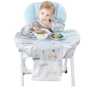 Weaning Bib, Fully Covers Child High Chair, Long Sleeve Bib, Comfortable, Machine Washable, Infant Bib, Green & Pink, Suitable For Halloween, Christmas Eve, Christmas