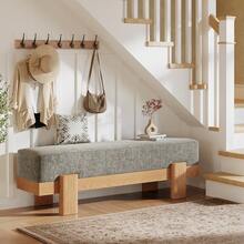 Tribesigns 55-Inch Upholstered Entryway Bench, Modern Shoe Bench With Fabric Padded Seat And MDF Frame, End Of Bed Stool For Bedroom, Entrance, Living Room, Grey & Oak - 灰色和橡木色 - 查看 3