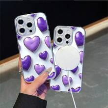 CLEAR  CASE Many Purple Heart Shapes On A White BackgroundCompatible With  11 To  17 Models The Cases Lens Protection Function Ensures The Camera Remains Undamaged During Shooting  Guaranteeing Image Quality - Clear - View 2