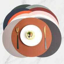 6pcs Round Faux Leather Placemats (33cm), Round Waterproof Double-Sided PU Kitchen/Dining Table Mats, Non-Slip Washable, Suitable For Hotel, Restaurant And Kitchen, Black - Multicolor - View 7