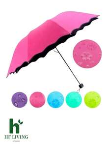 Sombrilla mágica, varios colores, al contacto con el agua empieza a aparecer su estampado Paraguas Mágico Protector Solar Mágico Contra el Sol y la Lluvia Diseño Compacto para Uso Diario - Rosa Fucsia - Ver 4