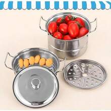 Olla De MOUMOUTEN, Olla De De Acero Inoxidable De 3 Niveles, Utensilios De Cocina Dim Sum, Sartén Para Cocinar Verduras Con Sartén Apilable Para Albóndigas - 1 - Ver 3