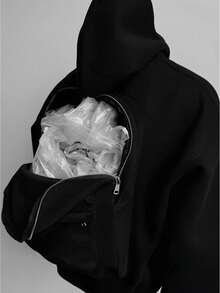 Y2K's Unique 3D Backpack Hoodie, Street-Style Pullover, Oversized Zip-Up Jacket, And Creative Urban Fashion Loose Top Are Suitable For Both Men And Women. - màu đen - Xem 9