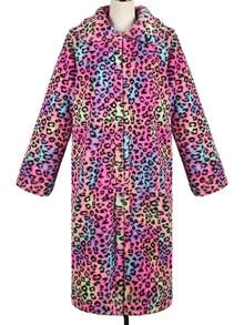Popular Autumn/Winter Fashionable Warm Coats Sexyshine Women's Leopard Print Faux Fur Long Coat Winter Fall Lapel Collar Fuzzy Furry Trench Coat Open Front Jackets