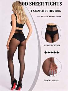 1-Pair Women's 20D Ultra-Solid Black Thigh High Socks - Disposable Minimalist High Stretch Skin-Like Snag-Resistant Hosiery, Breathable Spring Summer Daily Casual Dress Heel Boots Matching ACHR - màu đen - Xem 6